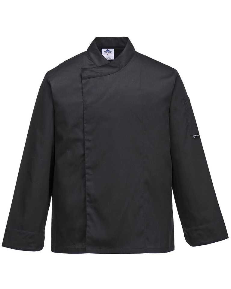 giacca-nera-da-chef-modello-cross-over-con-bottoni-nascosti (2) 1 Giacca da chef con bottoni nascosti